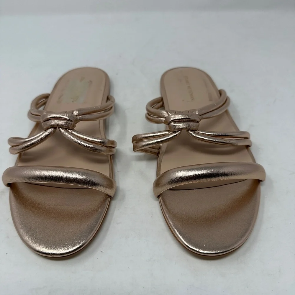 Stuart Weitzman Twist Knot Sandal Womens 8.5 Rose Gold Leather Flats Retail $350